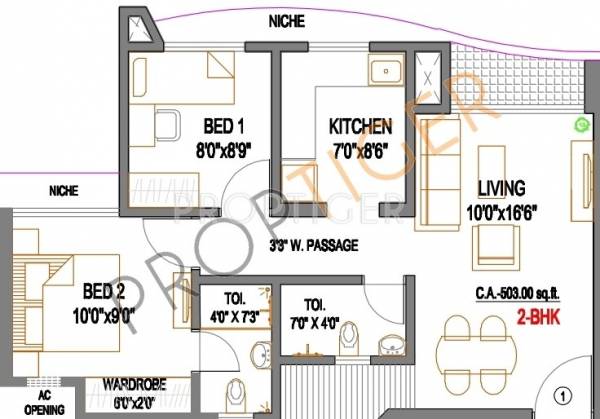 Floor Plan (2BHK+2T) Rustomjee Avenue J Floor Plan (2BHK+2T)