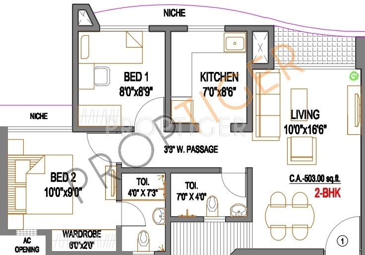 Floor Plan (2BHK+2T) Rustomjee Avenue J Floor Plan (2BHK+2T)
