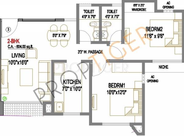 Rustomjee Avenue M Floor Plan (2BHK+2T)