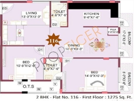 Mars Enclave (2BHK+2T (1,275 sq ft)   Pooja Room 1275 sq ft)