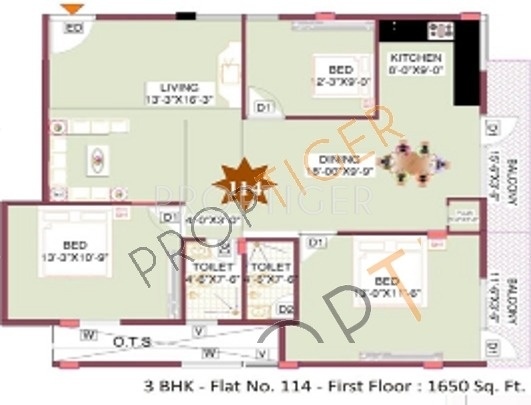 Mars Enclave (3BHK+2T (1,650 sq ft)   Pooja Room 1650 sq ft)