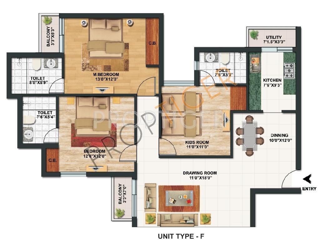 paras paras tierea floor plan 3bhk 3t 1660 sq ft 208312