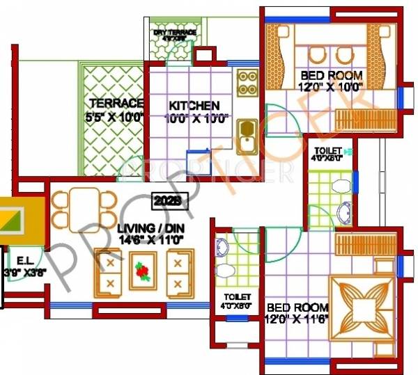 Kirti Avenue (2BHK+2T (941 sq ft) 941 sq ft) Kirti Avenue (2BHK+2T (941 sq ft) 941 sq ft)