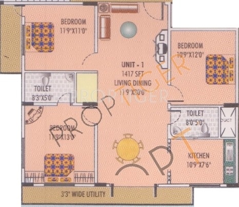 Nishitas Fortune Villa Floor Plan (3BHK+3T)