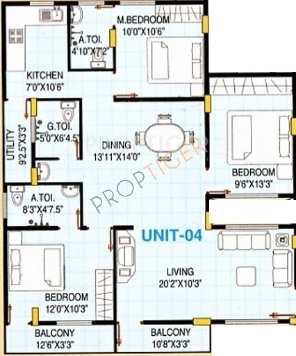 Nishitas Siri Heights Floor Plan (3BHK+3T)