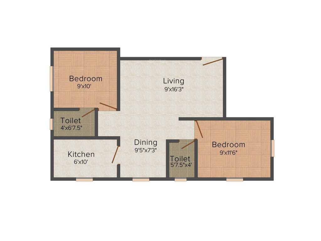 Alankar Aishwariyam 2BHK+2T (840 sq ft)