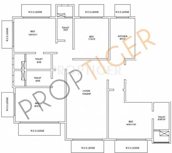 Parinee Kyoto (4BHK+4T (1,381 sq ft) 1381 sq ft)