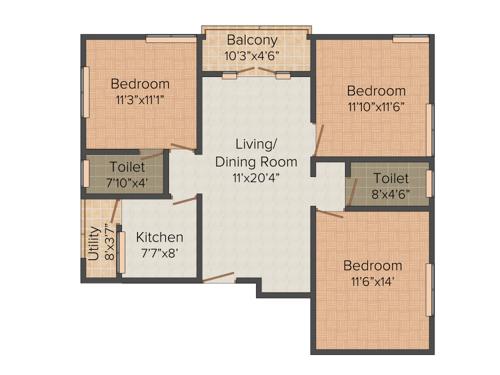 Ken Anirban (3BHK+2T (1,204 sq ft) 1204 sq ft)
