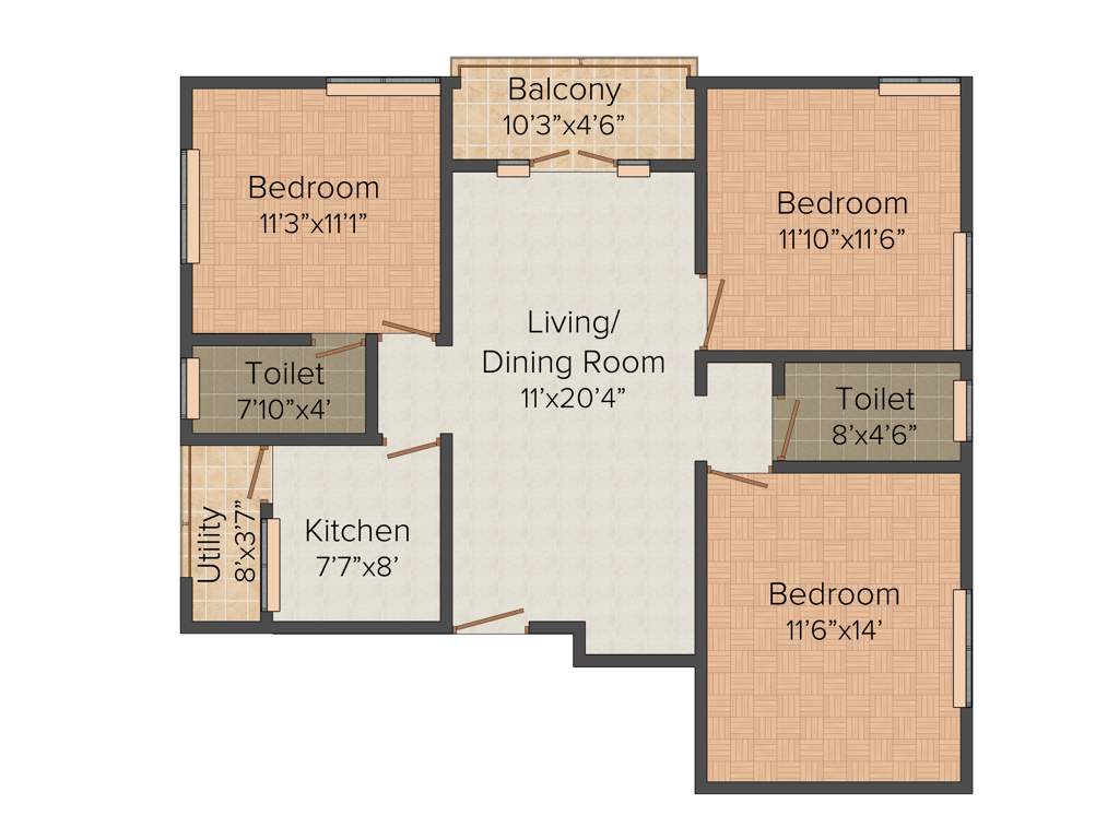 Ken Anirban (3BHK+2T (1,204 sq ft) 1204 sq ft)