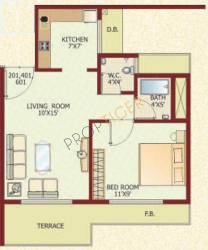 Lakhani Oasis (1BHK+1T (692 sq ft) 692 sq ft)
