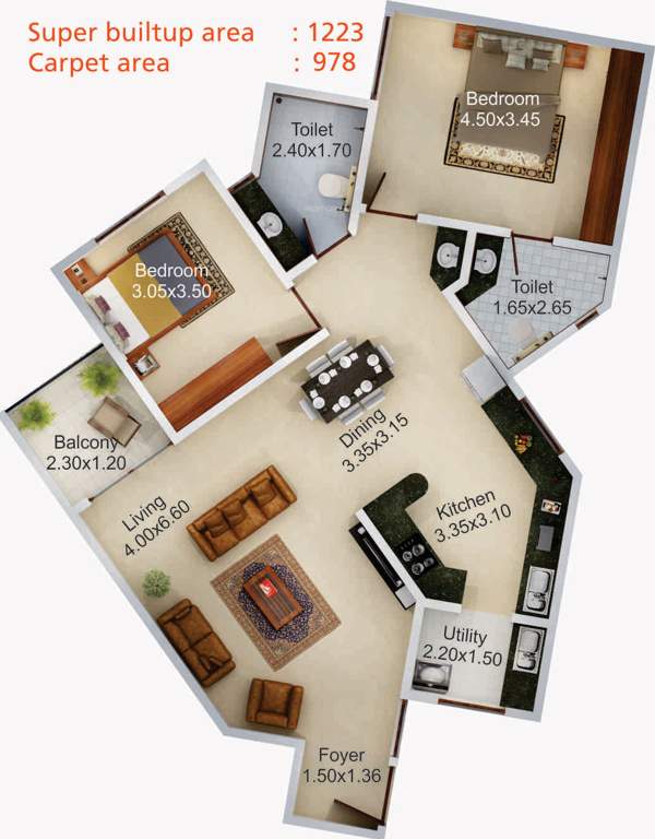 Aratt Vivera (2BHK+2T (1,223 sq ft) 1223 sq ft)