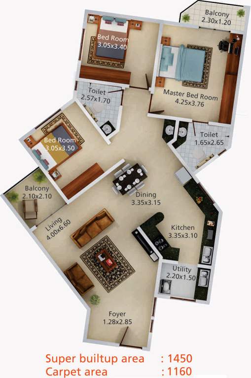 Aratt Vivera (3BHK+2T (1,450 sq ft) 1450 sq ft)
