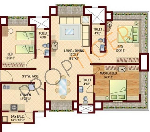 Ashray Realtors Jaswanti Garden Floor Plan (3BHK+3T)