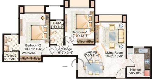 Hiranandani Astra (2BHK+2T (950 sq ft) 950 sq ft)