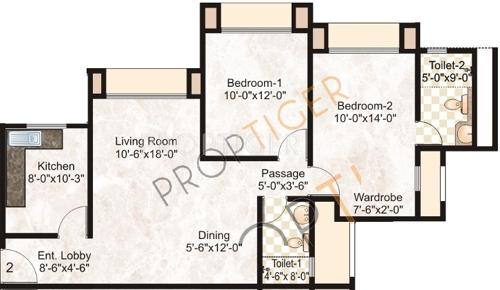 Hiranandani Astra (2BHK+2T (999 sq ft) 999 sq ft)