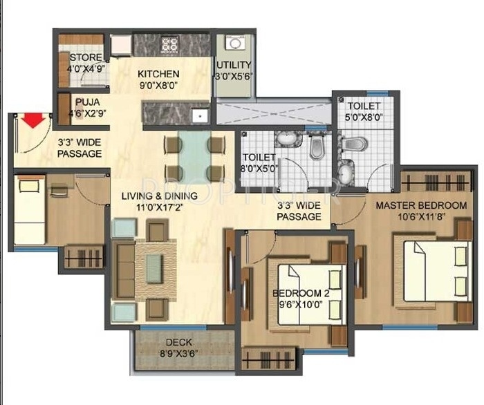 Lodha Casa Rio (3BHK+2T (1,161 sq ft) + Pooja Room 1161 sq ft)