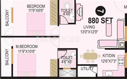 Vaastu The Wood Rose (2BHK+2T (880 sq ft) 880 sq ft)