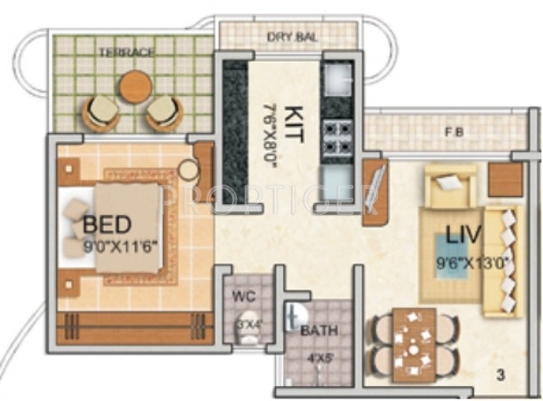 Tharwani Vedant Millenia (1BHK+1T (650 sq ft) 650 sq ft)