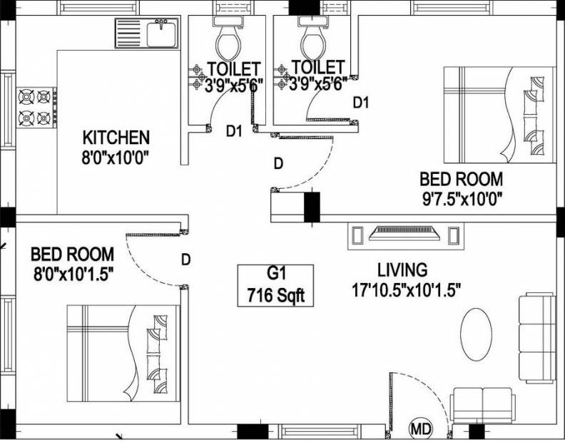 Venus Homez Anugraha (2BHK+2T (716 sq ft) 716 sq ft)