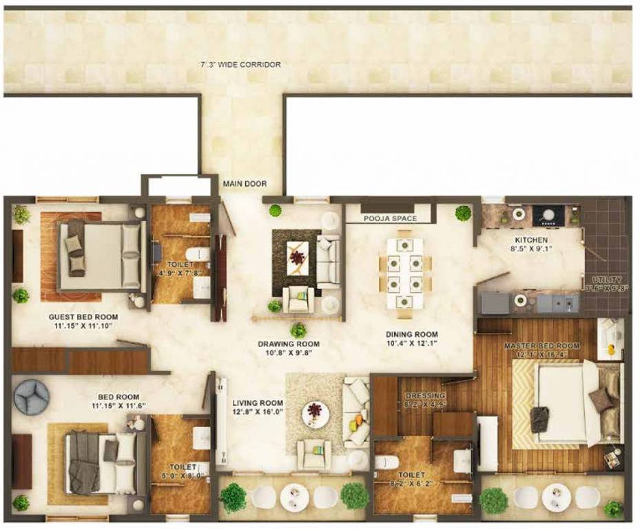Northstar Eden Garden (3BHK+3T (1,850 sq ft) + Pooja Room 1850 sq ft)