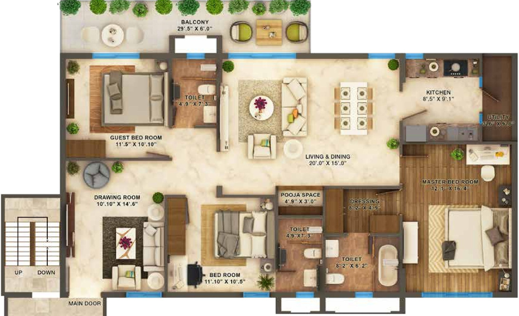 Northstar Eden Garden (3BHK+3T (2,003 sq ft) + Pooja Room 2003 sq ft)