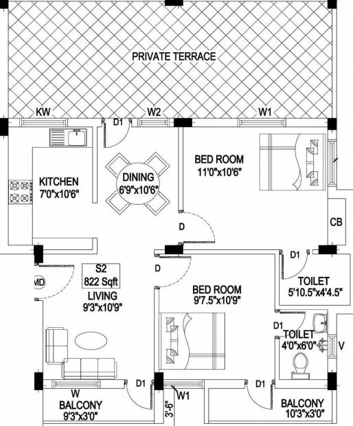 Venus Homez Anugraha (2BHK+2T (822 sq ft) 822 sq ft)