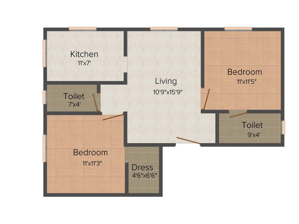 S Promoters Srivari (2BHK+2T (890 sq ft) 890 sq ft)