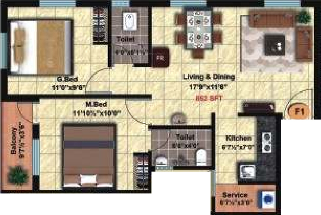 Mayas Bahuleyan (2BHK+2T (852 sq ft) 852 sq ft)