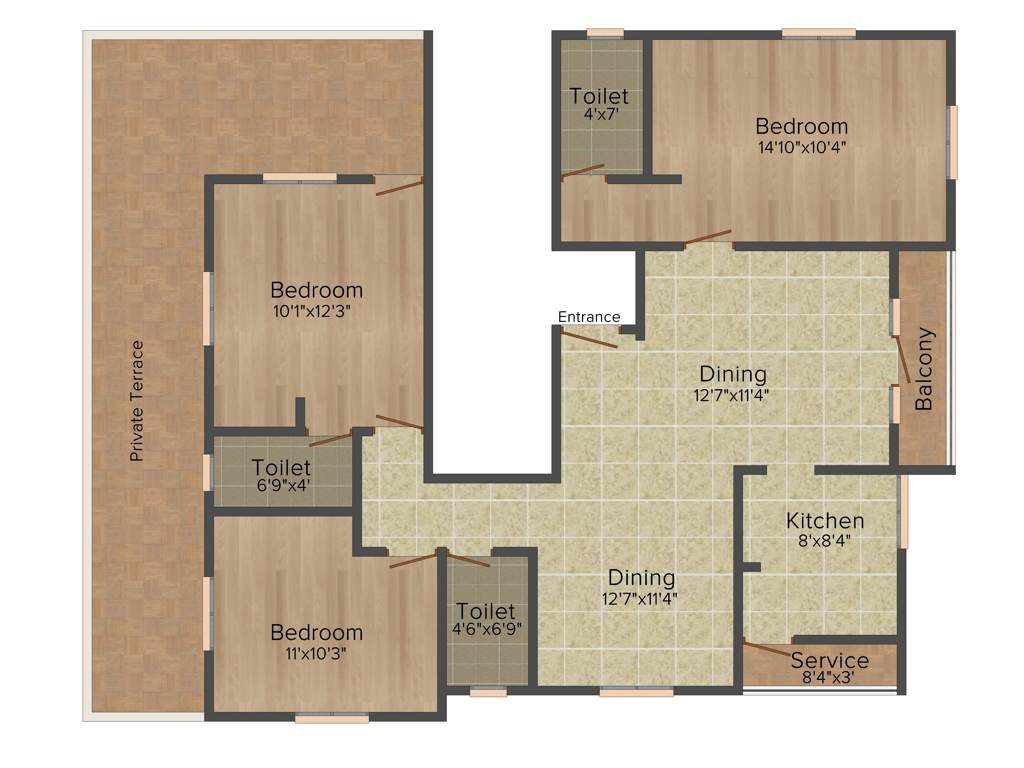 Aliyah Gardenia (3BHK+3T (1,329 sq ft) 1329 sq ft)