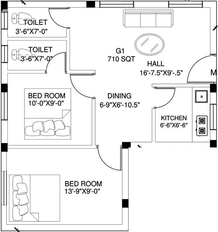 DJ Kshetra (2BHK+2T (710 sq ft) 710 sq ft)