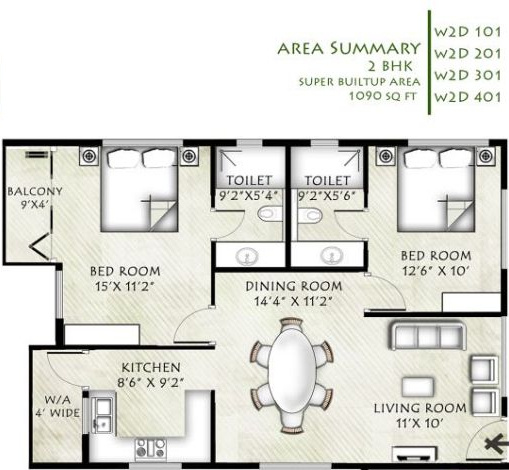 Infrany Petals (2BHK+2T (1,090 sq ft) 1090 sq ft)