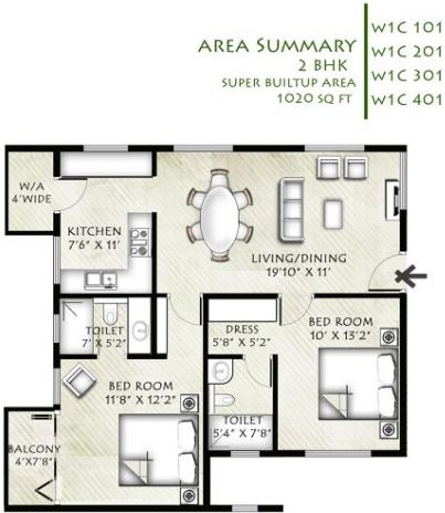 Infrany Petals (2BHK+2T (1,020 sq ft) 1020 sq ft)