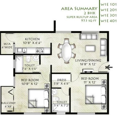 Infrany Petals (2BHK+2T (953 sq ft) 953 sq ft)