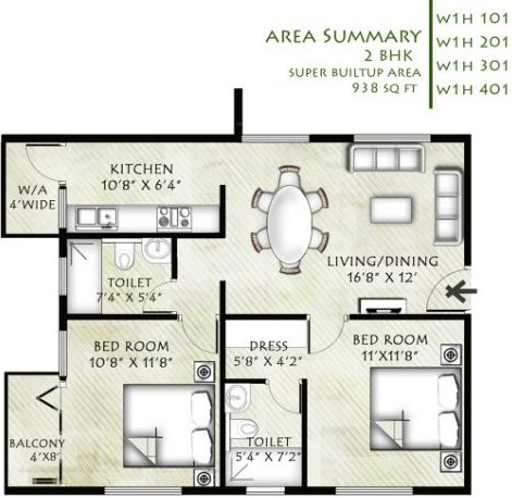 Infrany Petals (2BHK+2T (938 sq ft) 938 sq ft)