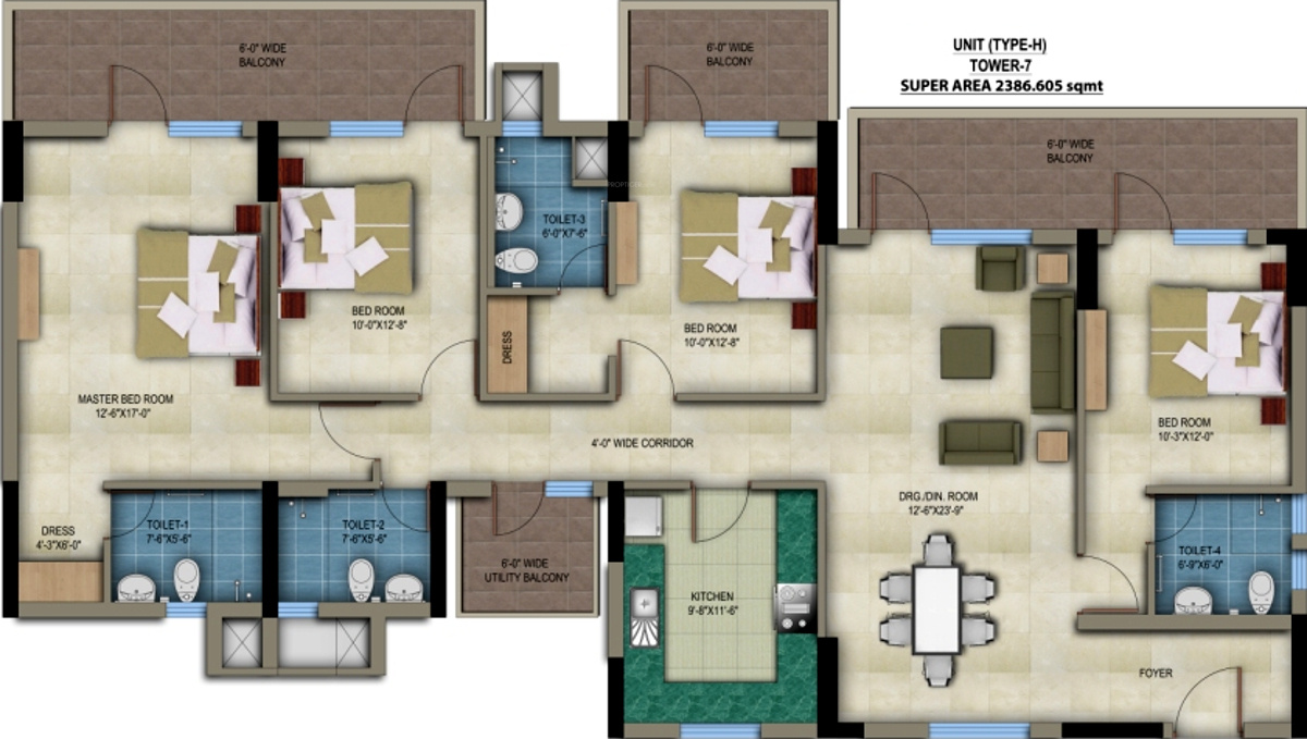 Piedmont Taksila Heights (4BHK+4T (2,386 sq ft) 2386 sq ft)