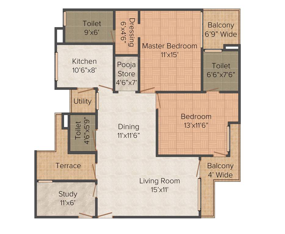 Eldeco Mystic Greens (2BHK+3T (1,639 sq ft) + Study Room 1639 sq ft)