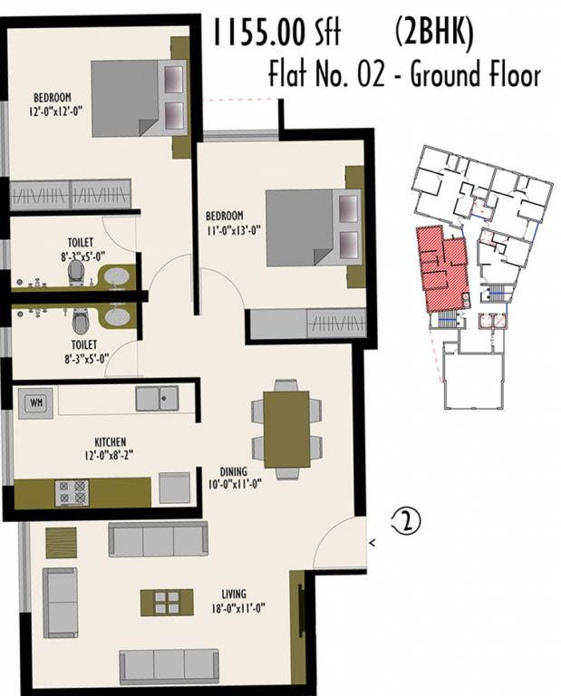 Land Insignia (2BHK+2T (1,155 sq ft) 1155 sq ft)