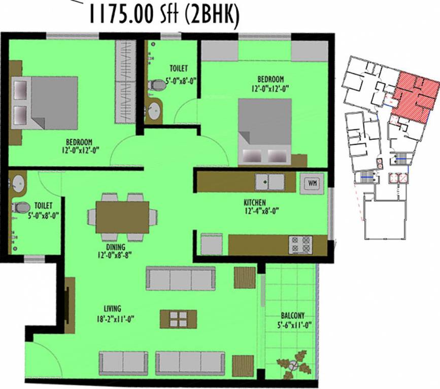 Land Insignia (2BHK+2T (1,175 sq ft) 1175 sq ft)