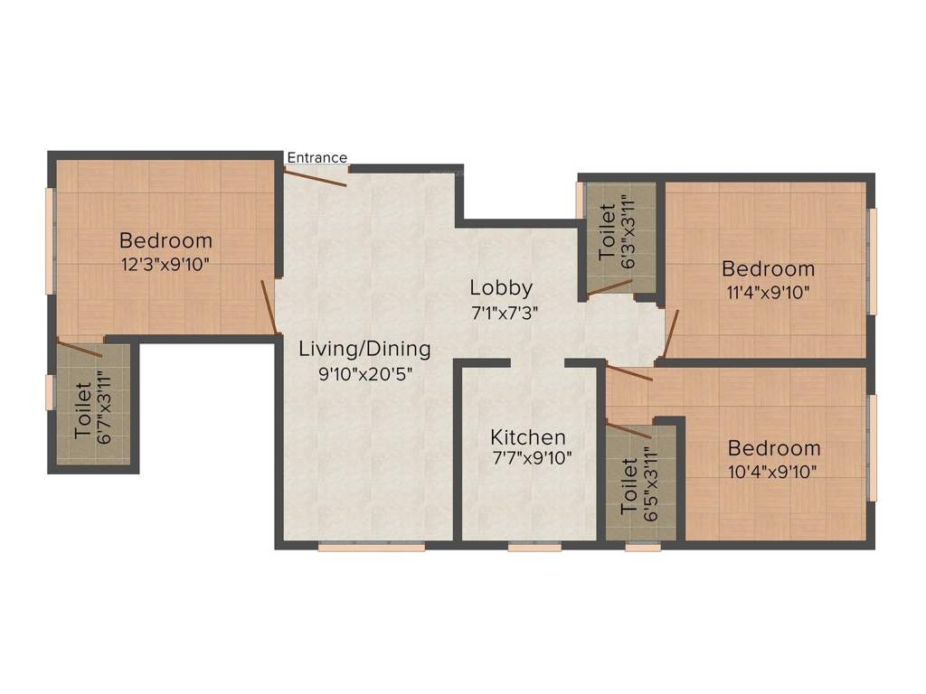 Milan Group White Field 3BHK+3T (774 sq ft)