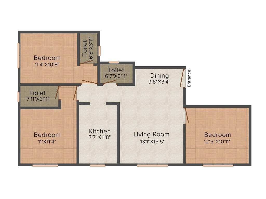 Milan Group White Field 3BHK+3T (850 sq ft)