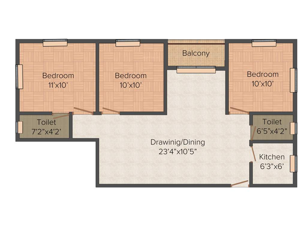 Unique Woods (3BHK+2T (1,100 sq ft) 1100 sq ft)