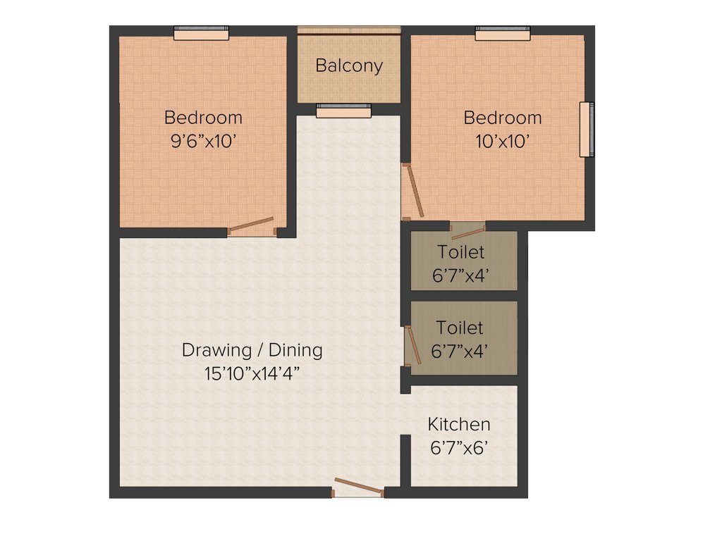 Unique Woods (2BHK+2T (875 sq ft) 875 sq ft)