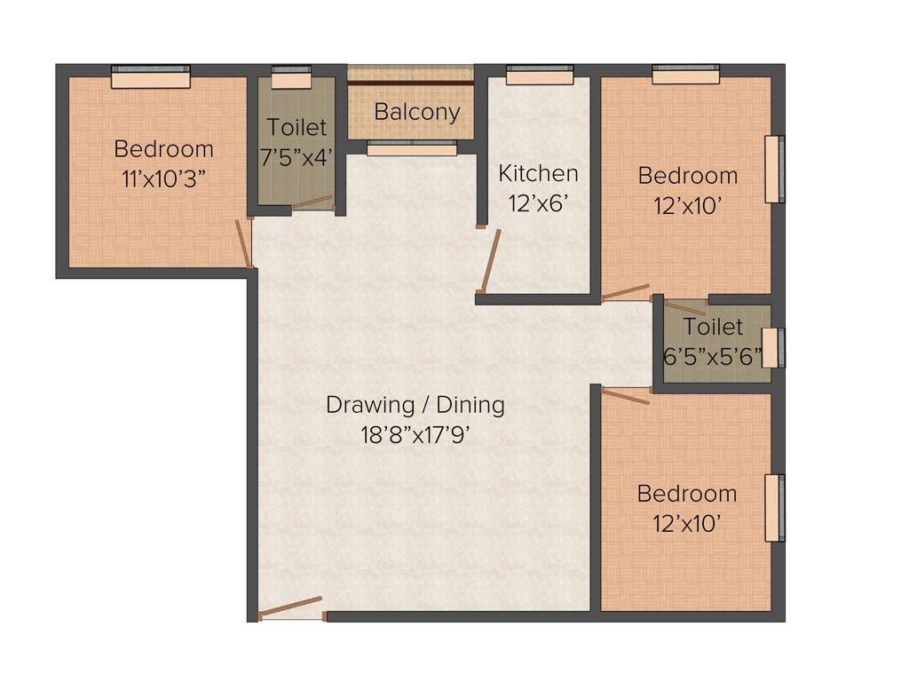 Unique Woods (3BHK+2T (1,300 sq ft) 1300 sq ft)