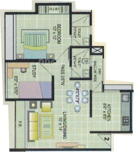 Uma Sparta (1BHK+2T (830 sq ft)   Study Room 830 sq ft)