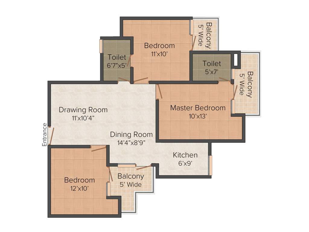 Galaxy North Avenue 1 (3BHK+2T (1,250 sq ft) 1250 sq ft)