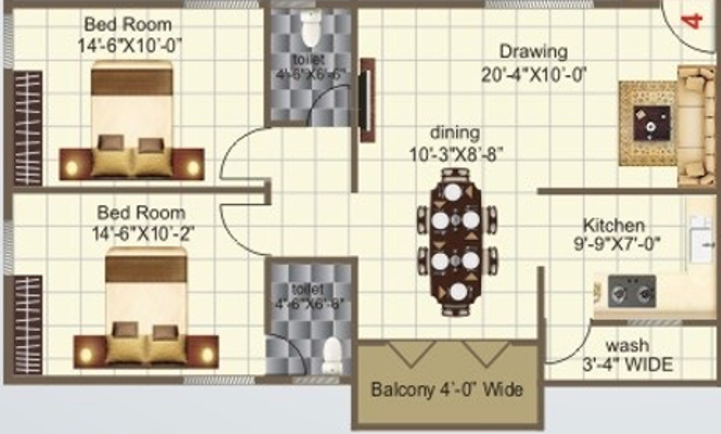 Northbrooke (2BHK+2T (1,101 sq ft) 1101 sq ft)