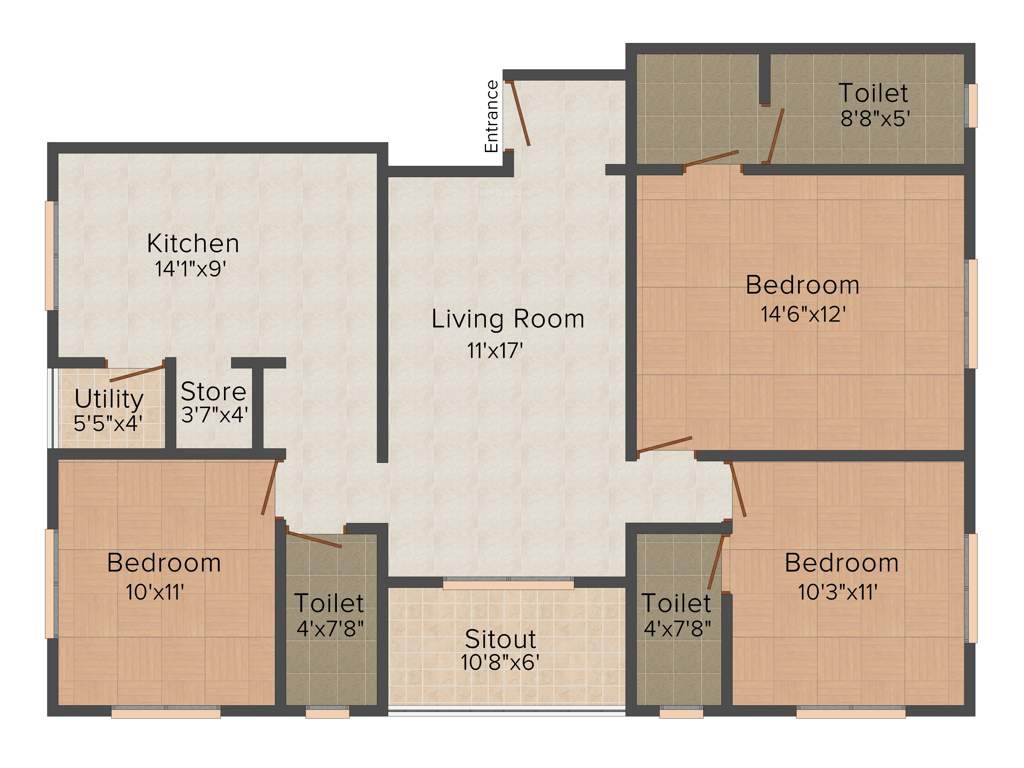 Liberty The Address (3BHK+3T (1,432 sq ft) 1432 sq ft)