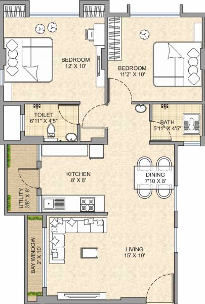 Liberty Saarthak Leher (2BHK+2T (922 sq ft) 922 sq ft)