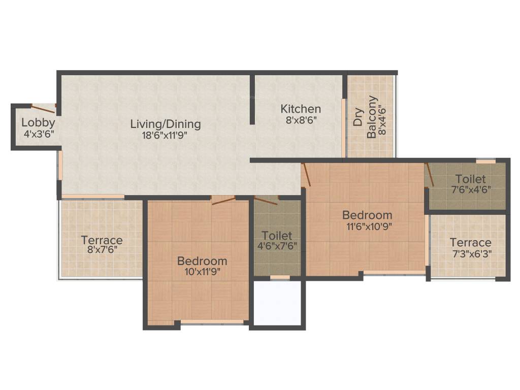 ABC Primera (2BHK+2T (1,044 sq ft) 1044 sq ft)