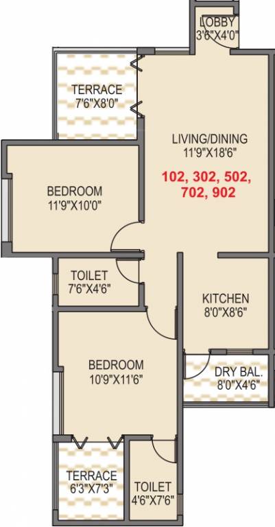 ABC Primera (2BHK+2T (1,060 sq ft) 1060 sq ft)